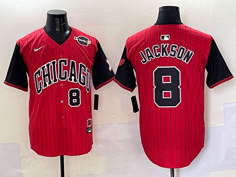 Men 2025 Chicago White Sox #8 Jackson Red Stripe Joint Name Nike MLB Jersey style 39